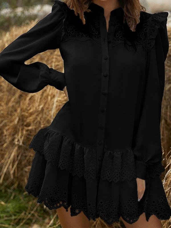 Hollow Lace Shirt Dress - LuckyFash™