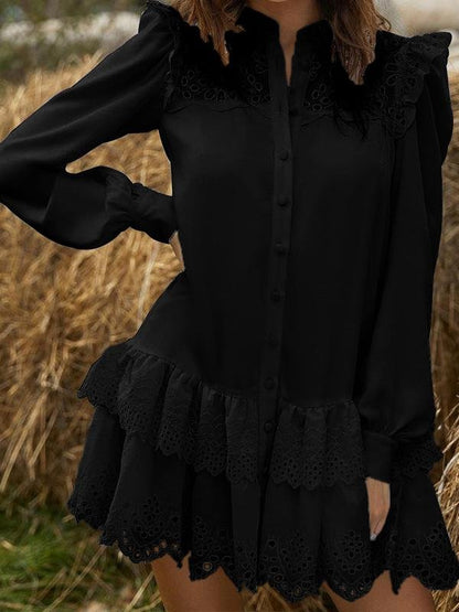 Hollow Lace Shirt Dress - LuckyFash™