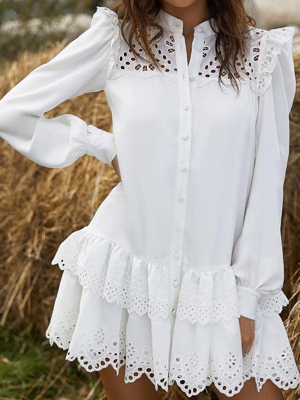 Hollow Lace Shirt Dress - LuckyFash™