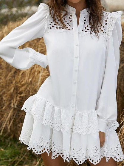 Hollow Lace Shirt Dress - LuckyFash™