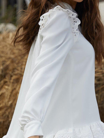 Hollow Lace Shirt Dress - LuckyFash™