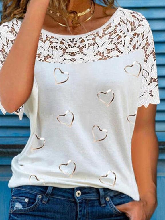 Hollow Love Short-sleeved Round Neck Top - LuckyFash™