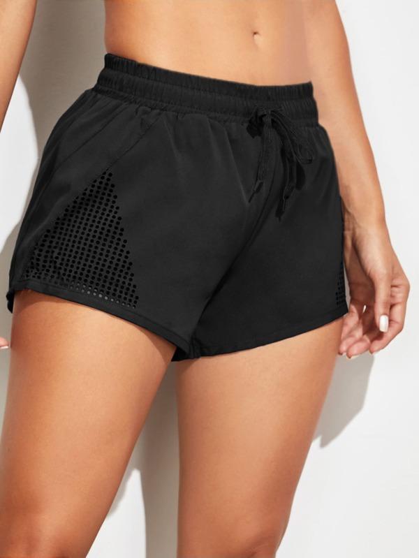 Hollow Out Drawstring Waist Sports Shorts - LuckyFash™
