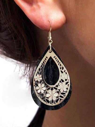 Hollow Out Floral Water Drop Leather Earrings - LuckyFash™