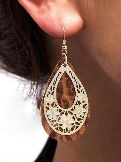 Hollow Out Floral Water Drop Leather Earrings - LuckyFash™