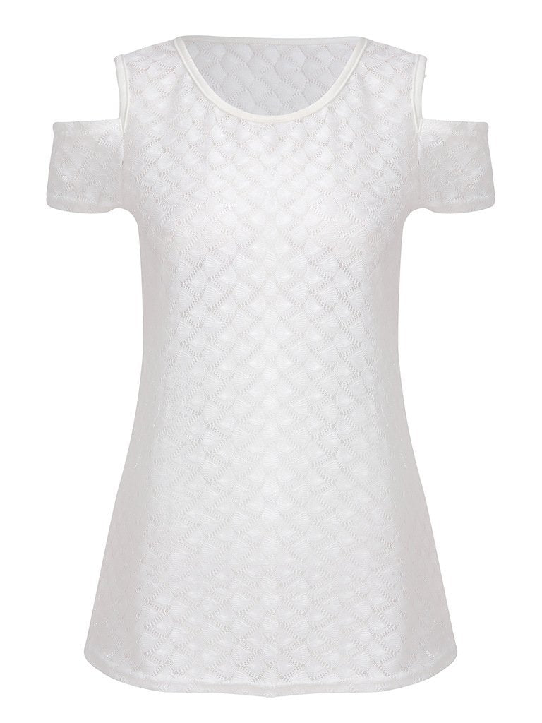 Hollow Round Neck Off Shoulder Short Sleeve T-Shirt - LuckyFash™