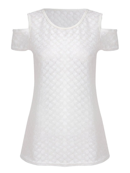 Hollow Round Neck Off Shoulder Short Sleeve T-Shirt - LuckyFash™