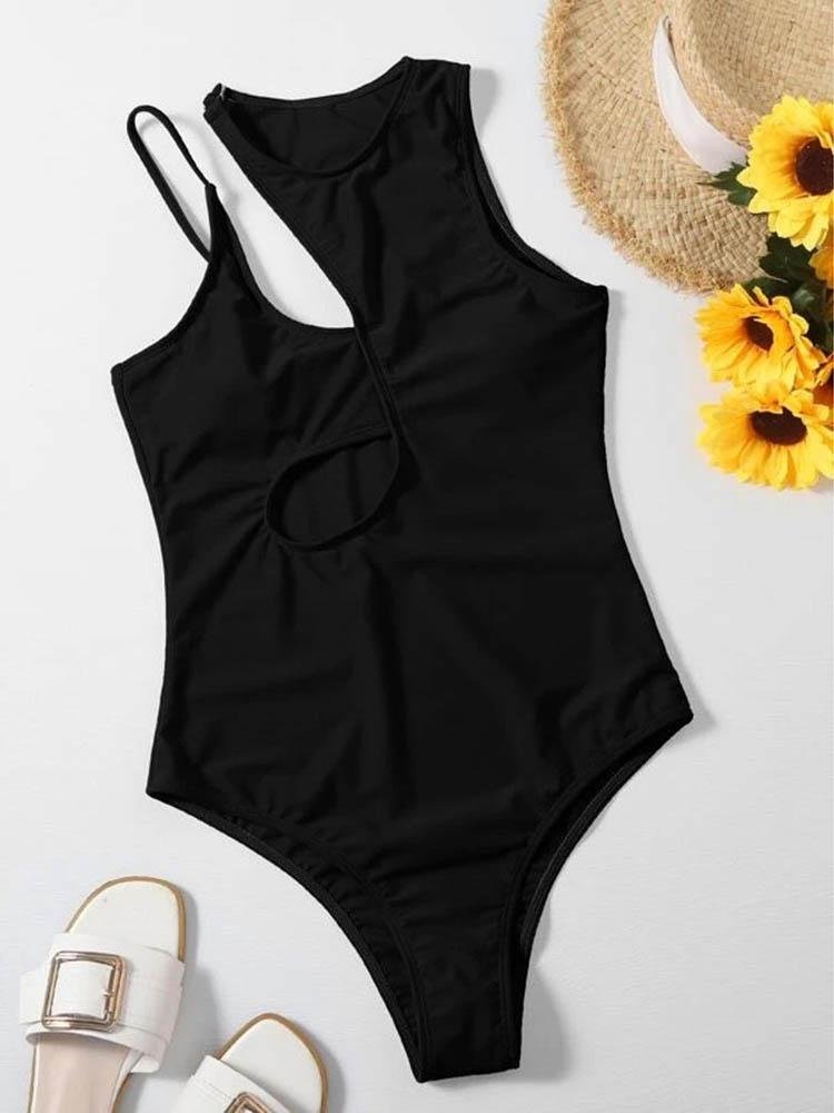 Hollow Solid Color One-piece Swimsuit - LuckyFash™