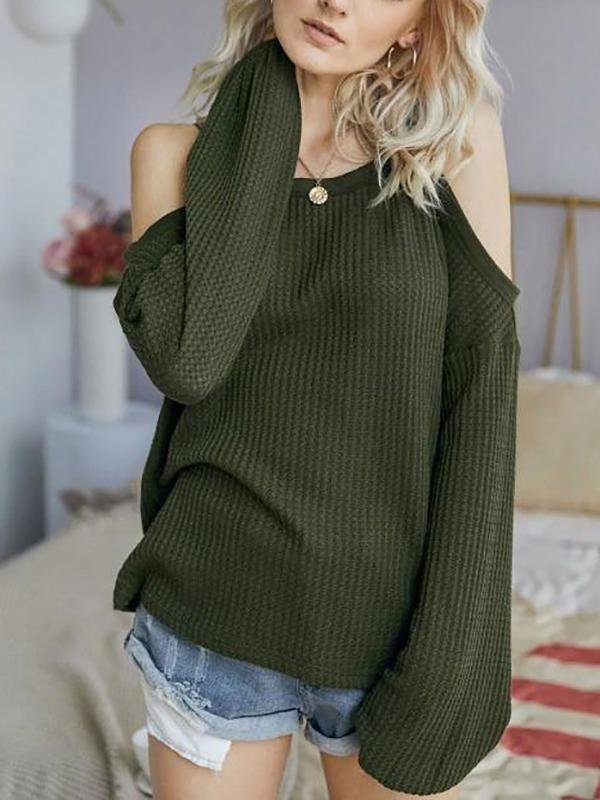 Honeycomb Knit Open Shoulder Knitwear - LuckyFash™