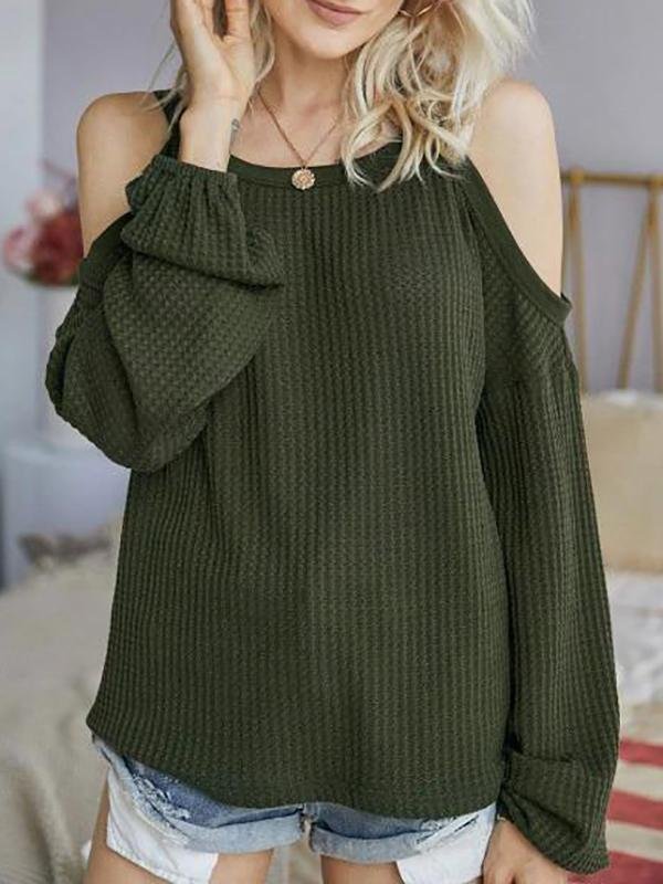 Honeycomb Knit Open Shoulder Knitwear - LuckyFash™