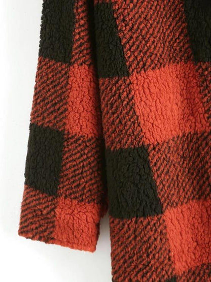 Hooded Checked Fluffy Borg Teddy Reversible Coat - LuckyFash™