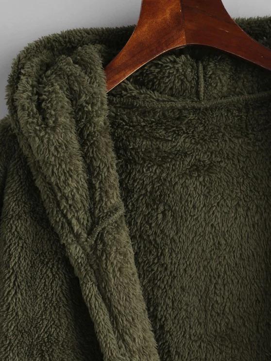 Hooded Color Blocking Fluffy Drop Shoulder Coat - LuckyFash™