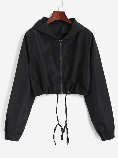 Hooded Cropped Windbreaker Jacket - LuckyFash™