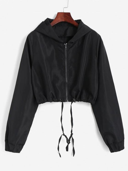 Hooded Cropped Windbreaker Jacket - LuckyFash™