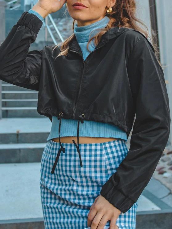 Hooded Cropped Windbreaker Jacket - LuckyFash™