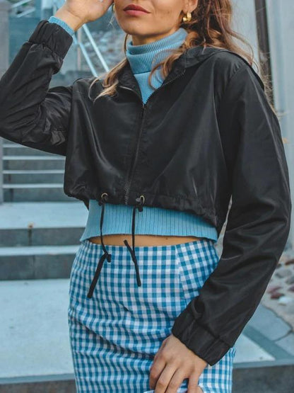 Hooded Cropped Windbreaker Jacket - LuckyFash™