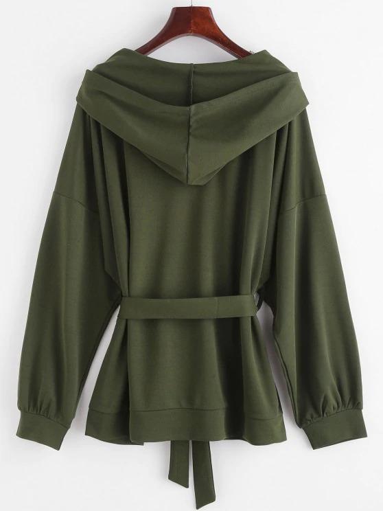 Hooded Drop Shoulder Belted Coat - LuckyFash™
