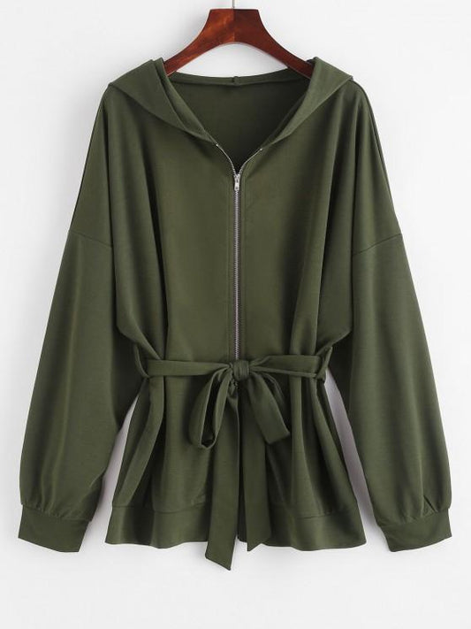 Hooded Drop Shoulder Belted Coat - LuckyFash™