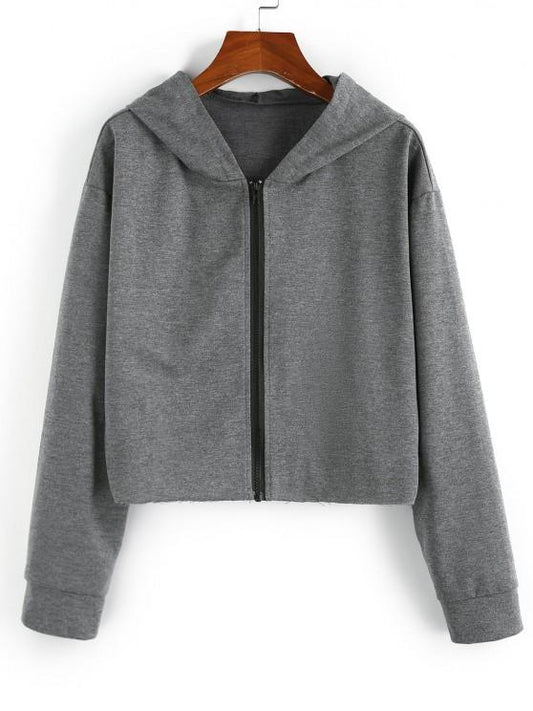 Hooded Drop Shoulder Zip Up Heather Jacket - LuckyFash™