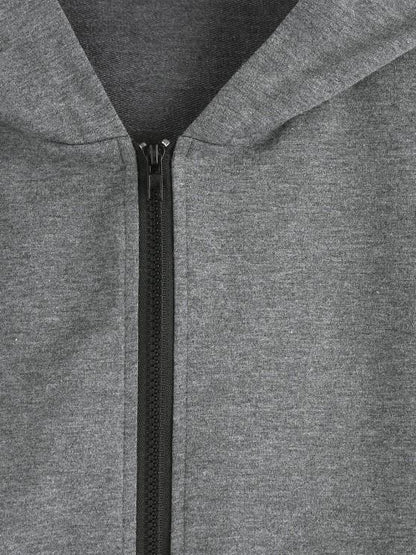 Hooded Drop Shoulder Zip Up Heather Jacket - LuckyFash™