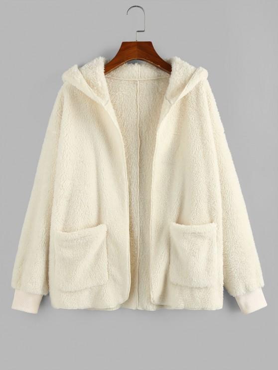 Hooded Faux Fur Open Front Pocket Coat - LuckyFash™