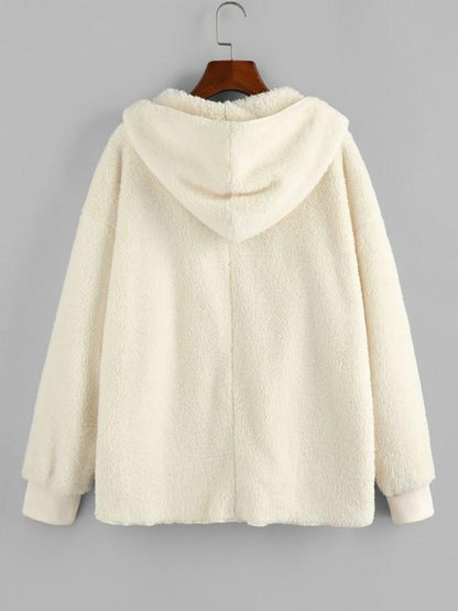 Hooded Faux Fur Open Front Pocket Coat - LuckyFash™