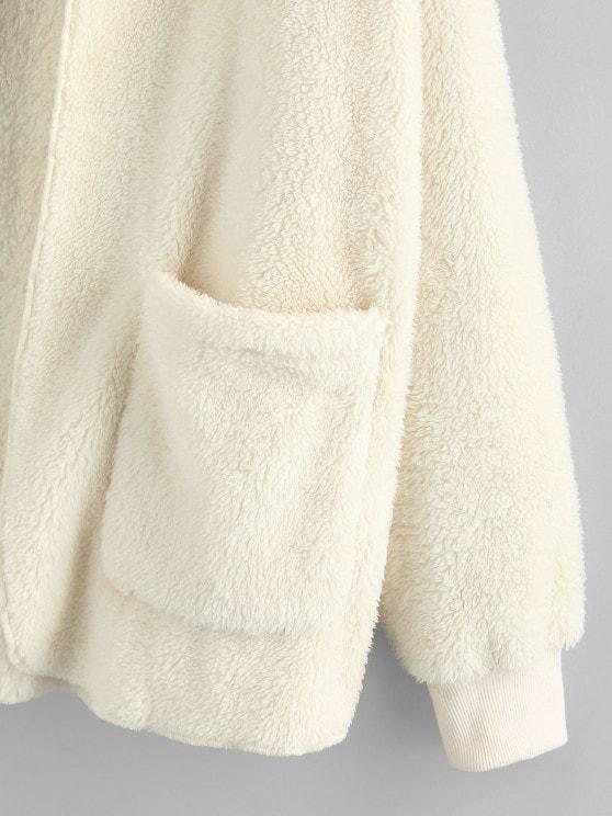 Hooded Faux Fur Open Front Pocket Coat - LuckyFash™