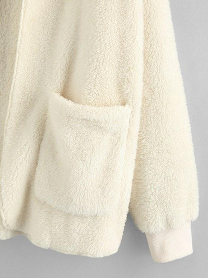 Hooded Faux Fur Open Front Pocket Coat - LuckyFash™
