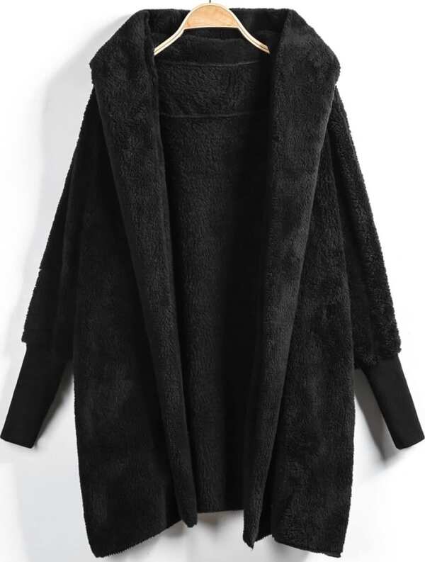 Hooded Open Front Fluffy Teddy Coat - LuckyFash™