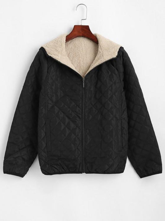 Hooded Pockets Fleece Lined Quilted Coat - LuckyFash™