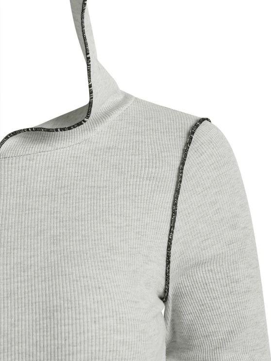 Hooded Rib-knit Slinky Topstitching Bodycon Dress - LuckyFash™