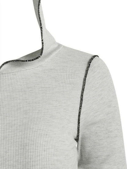 Hooded Rib-knit Slinky Topstitching Bodycon Dress - LuckyFash™