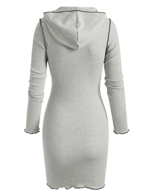 Hooded Rib-knit Slinky Topstitching Bodycon Dress - LuckyFash™