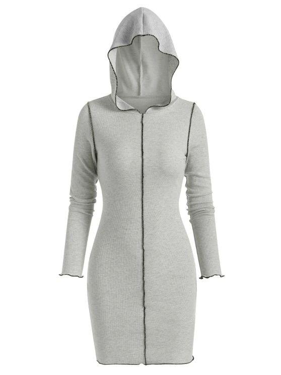 Hooded Rib-knit Slinky Topstitching Bodycon Dress - LuckyFash™