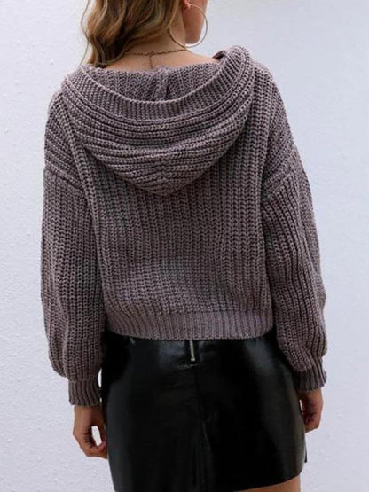 Hooded Zip Up Drop Shoulder Chunky Cardigan - LuckyFash™