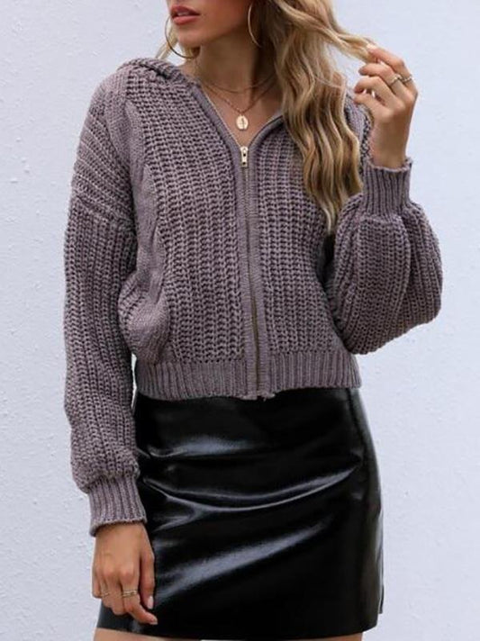 Hooded Zip Up Drop Shoulder Chunky Cardigan - LuckyFash™