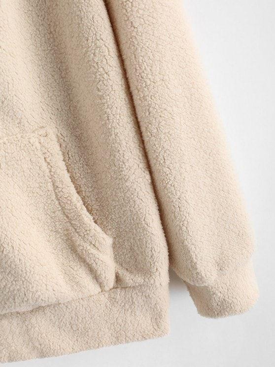 Hooded Zip Up Faux Shearling Pockets Coat - LuckyFash™