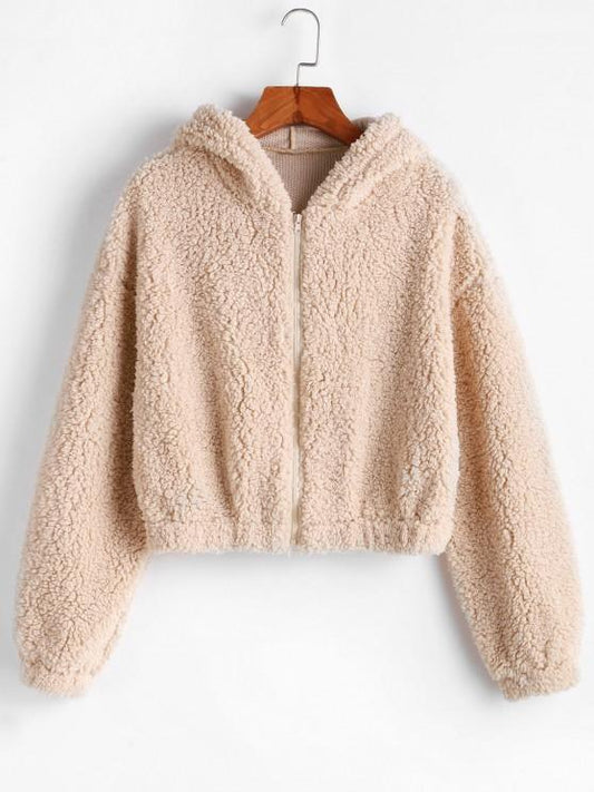 Hooded Zip Up Fluffy Teddy Jacket - LuckyFash™