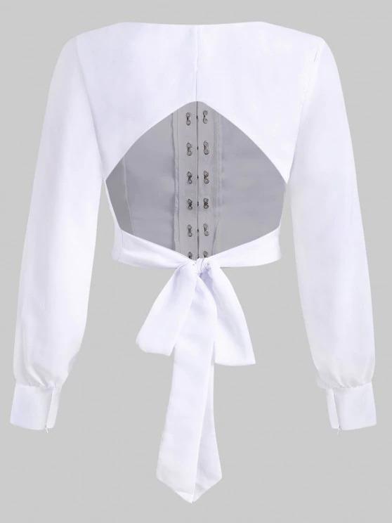 Hook and Eye Chiffon Knot Open Back Crop Top - LuckyFash™