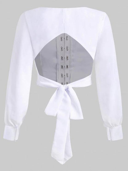 Hook and Eye Chiffon Knot Open Back Crop Top - LuckyFash™