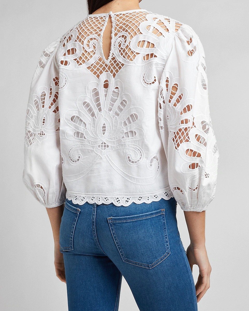 Hook Flower Hollow out Lace up Top Blouse - LuckyFash™