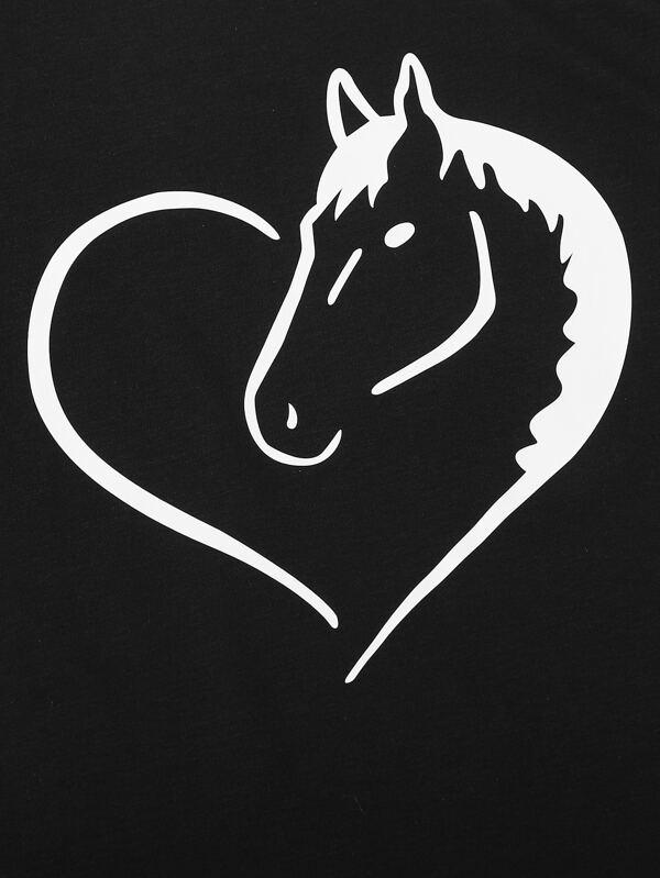 Horse And Heart Print Tee - LuckyFash™