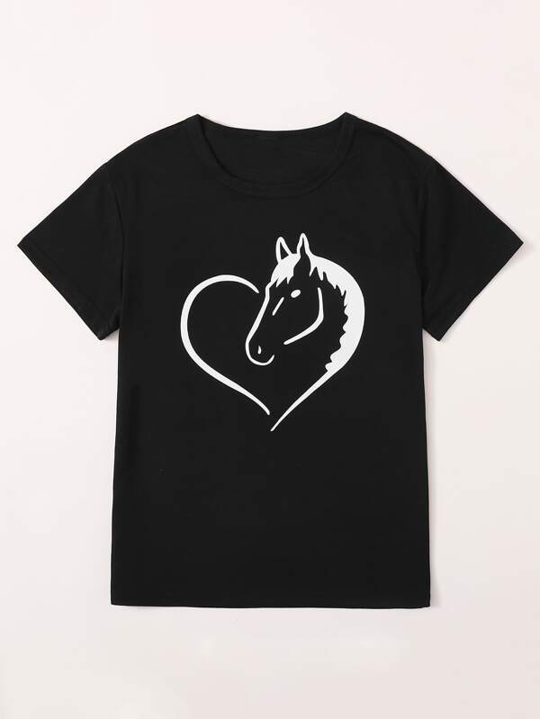 Horse And Heart Print Tee - LuckyFash™