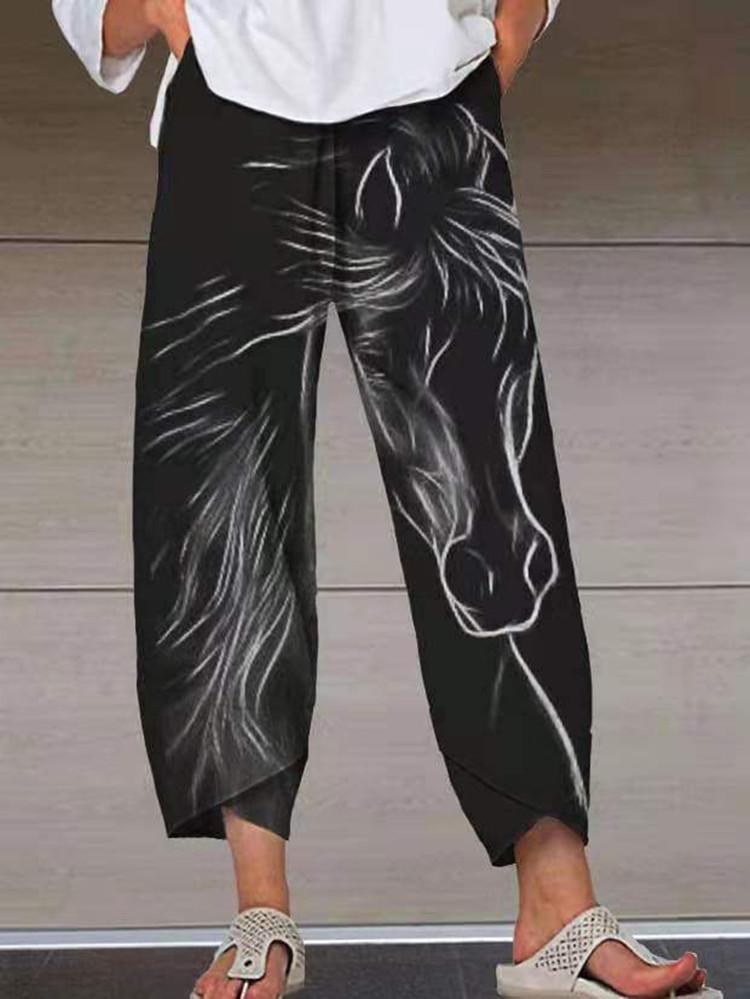 Horse Print Loose Lantern Pocket Pants - LuckyFash™
