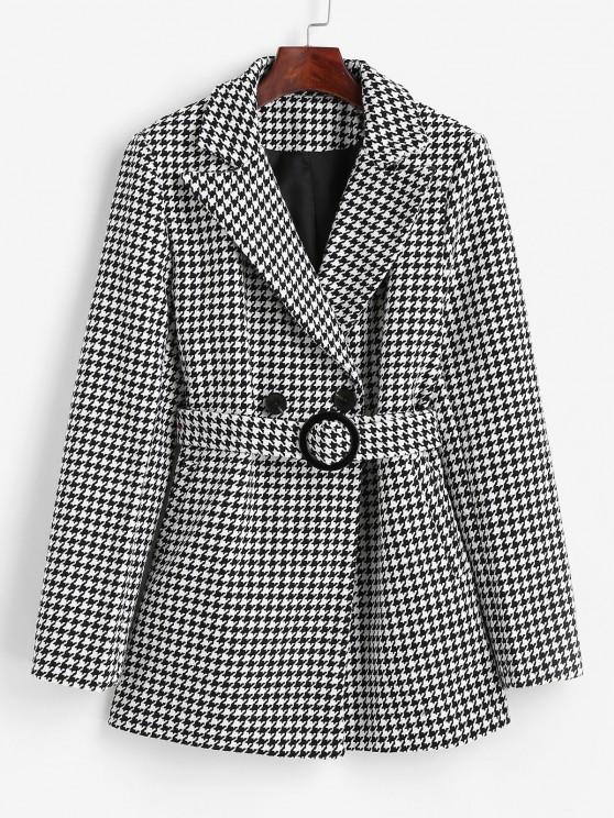 Houndstooth Belted Pocket Tweed Blazer - LuckyFash™