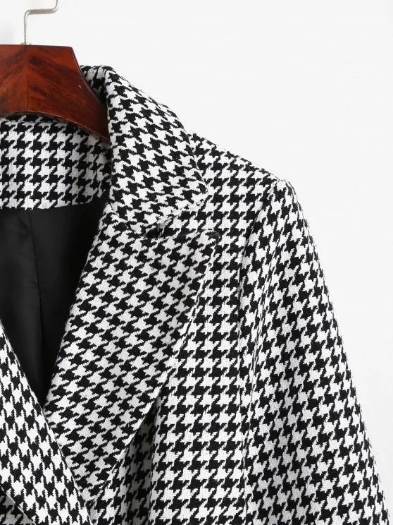 Houndstooth Belted Pocket Tweed Blazer - LuckyFash™