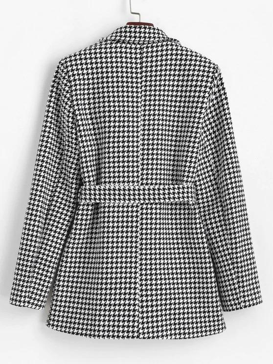 Houndstooth Belted Pocket Tweed Blazer - LuckyFash™