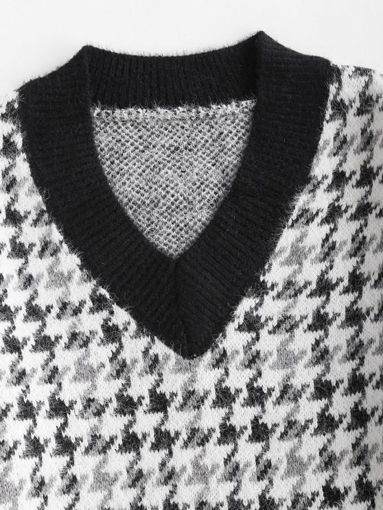 Houndstooth Fuzzy Loose Sweater - LuckyFash™