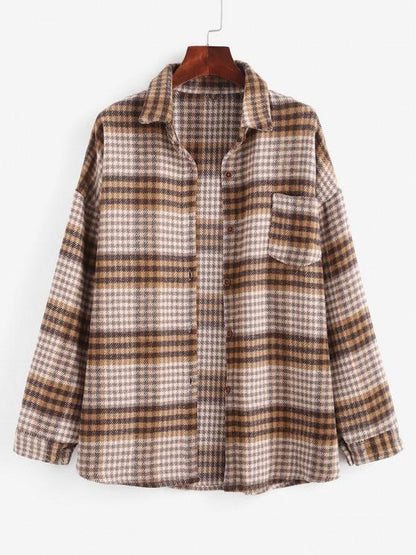 Houndstooth Mix Checked Flannel Shacket - LuckyFash™