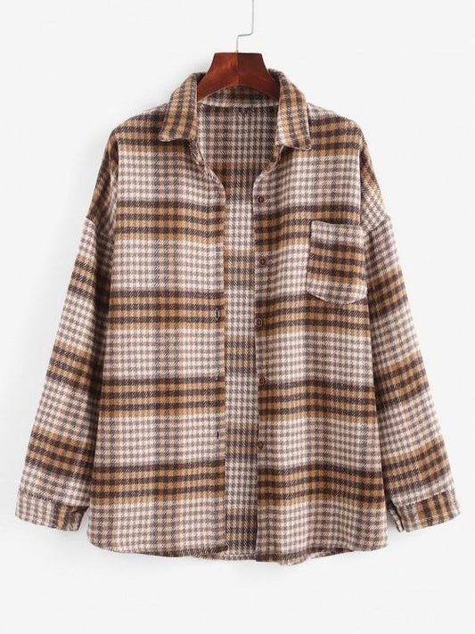 Houndstooth Mix Checked Flannel Shacket - LuckyFash™